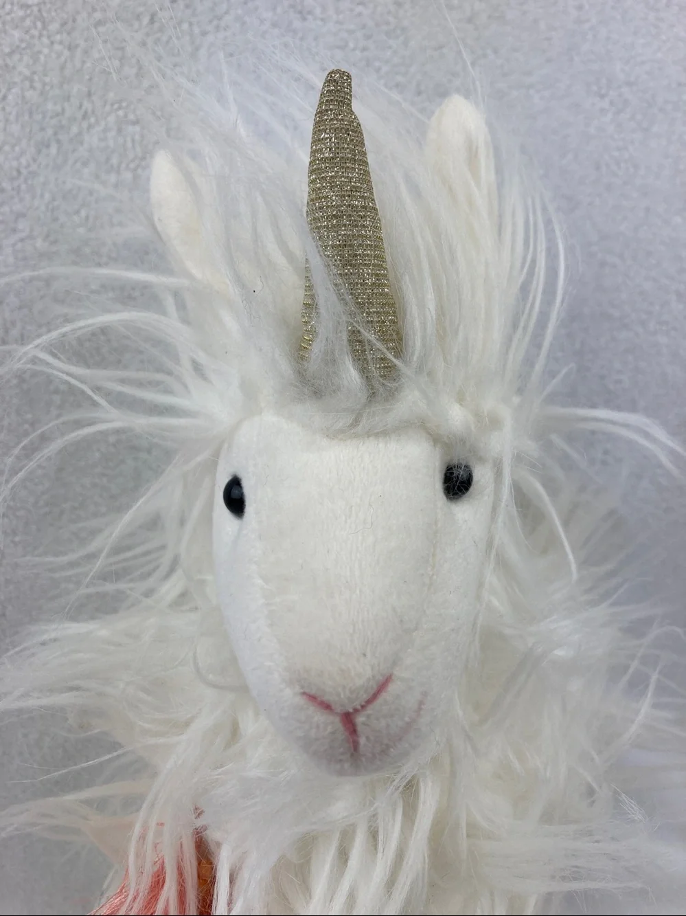 PIER 1 Llamacorn Stuffed Plush Animal Giselle Furry Llama & Unicorn White 16”